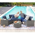 thumbnail image 7 of JOIVI 7-Piece Outdoor Patio Furniture Set, Sectional Half-Moon Sofa, Coffee Table, 4 Pillows, Blue Cushion, with Waterproof Cover, for Garden, Backyard, Porch, Sunroom or Pool, 7 of 7