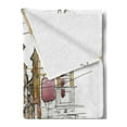 thumbnail image 2 of Watercolor Soft Flannel Fleece Throw Blanket, Sketch of Street with Old Buildings Town Artisan Paintbrush Artwork, Cozy Plush for Indoor and Outdoor Use, 50" x 70", Sand Brown and White, by Ambesonne, 2 of 5