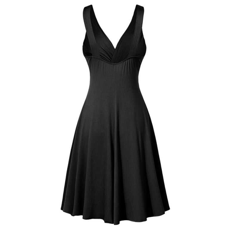 princess polly baby blue dress Outfmvch Women's Plus Size V-neck Retro Sling Pleated Slim Flare Black Dress,  XXL