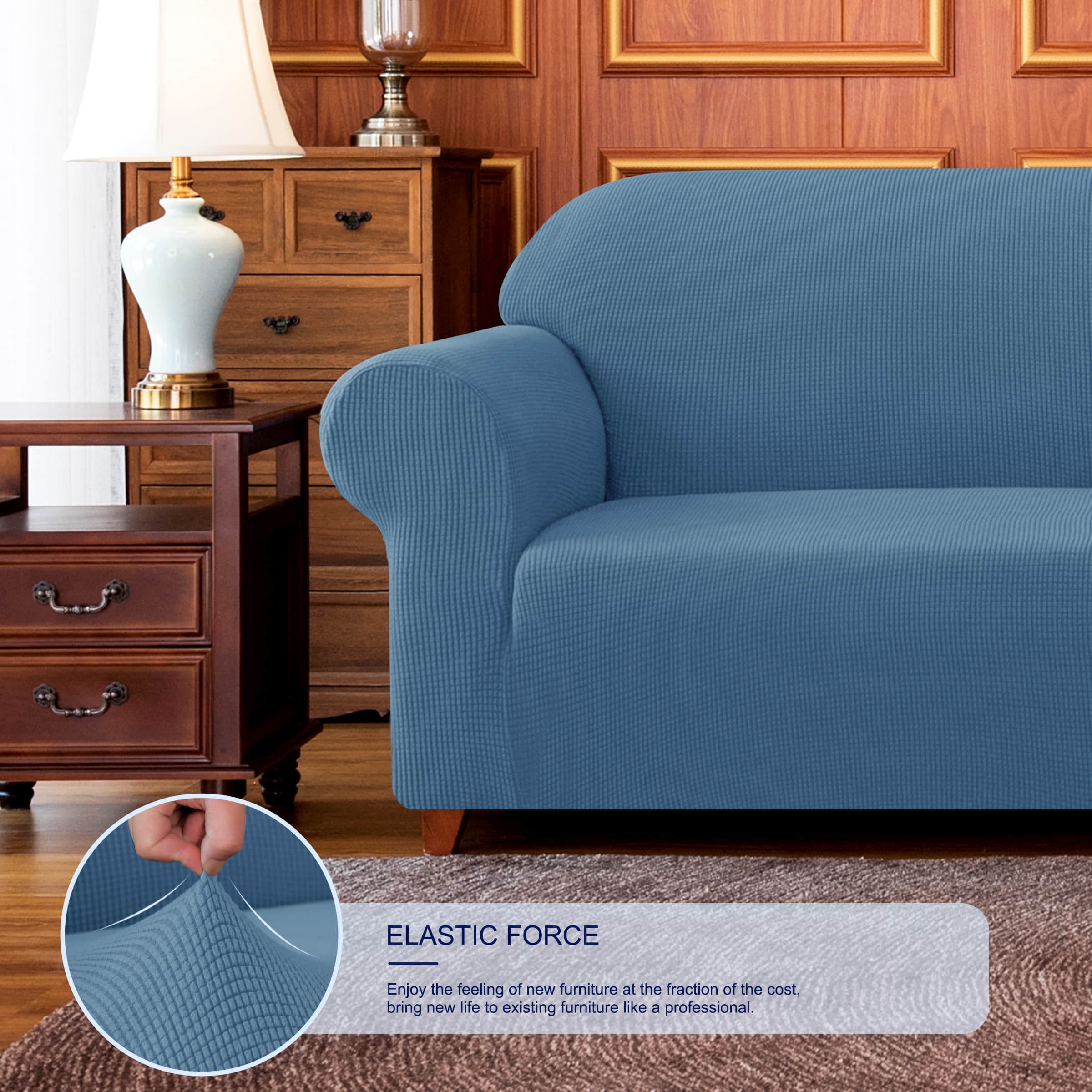 Subrtex Texture Jacquard and Polyester Sofa Slipcover, Denim Blue