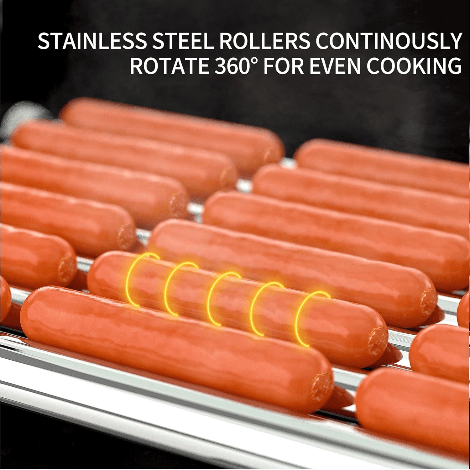 FOHERE Electric Hot Dog Roller, 18-24 Hot Hogs, 7 Roller Grill Cooker Machine Backsplash & Shelf 1050W