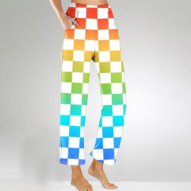 Sequin Plaid Pattern Womens Wide Leg Pants Summer Loose Fit Casual Elastic Workout Womens Pants Trendy Multicolor XL Walmart