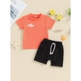 thumbnail image 2 of FEORJGP Toddler Baby Boy 2 Piece Summer Outfits 3M 6M 1T 2T 3T Infant Round Neck T-Shirts Short Sleeve Shirt Letter Print Tops + Elastic Waist Shorts Kids Boys Casual Daily Clothes Set, 2 of 9