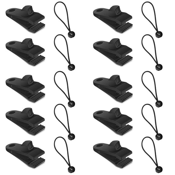 20Pack Tarp Clips Heavy Duty Lock Grip with Ball Bungee Cords Awning Clamp