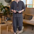thumbnail image 5 of MuZeFu Men Sets 2 Piece Outfits Mens Shorts Mens Shirts Short Sleeve Men's Summer Fashion Casual Comfortable Cotton-Hemp Short Sleeve Shorts Suit, 5 of 8