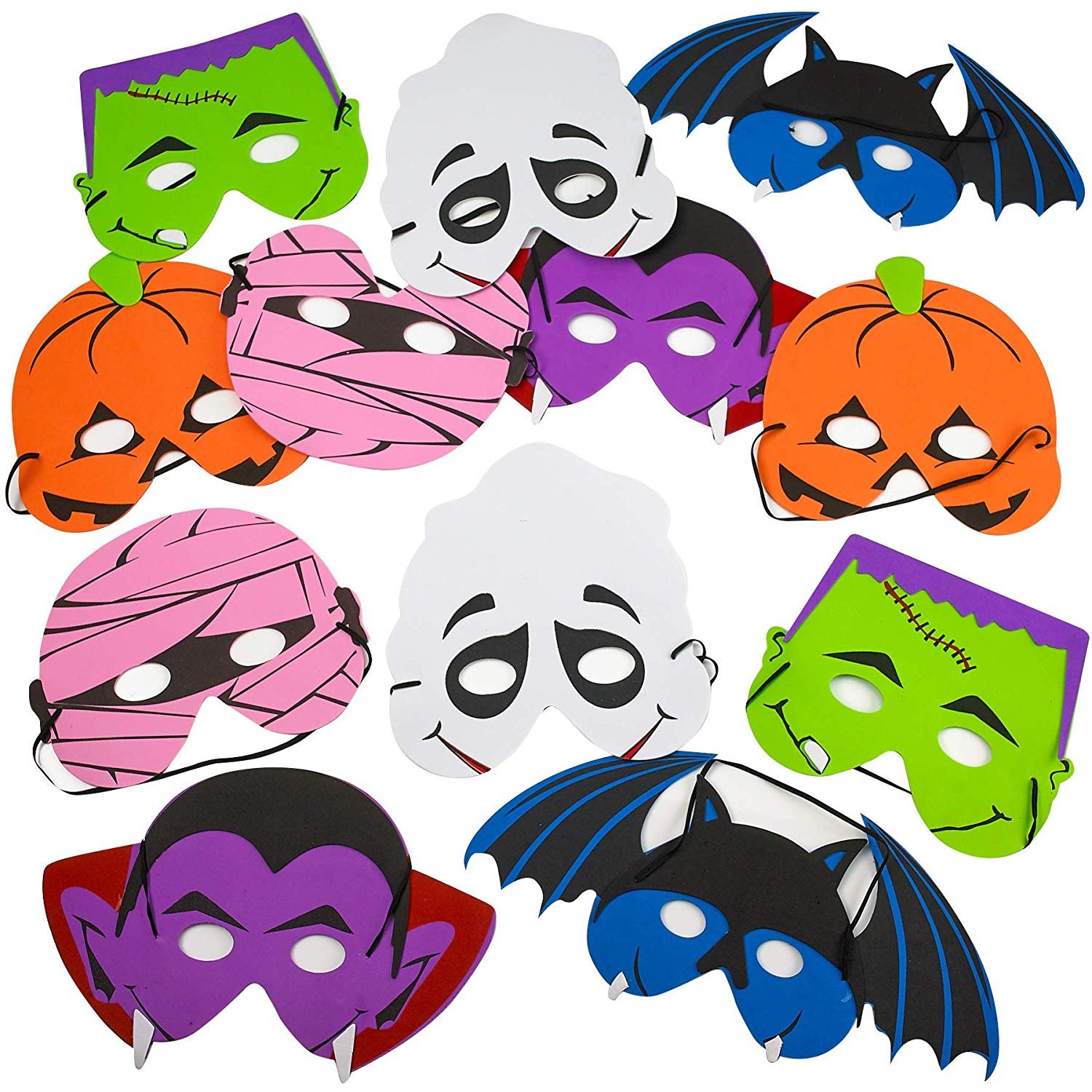 7" Halloween Foam Masks Pack of 12 Assorted Spooky Craft Supplies for