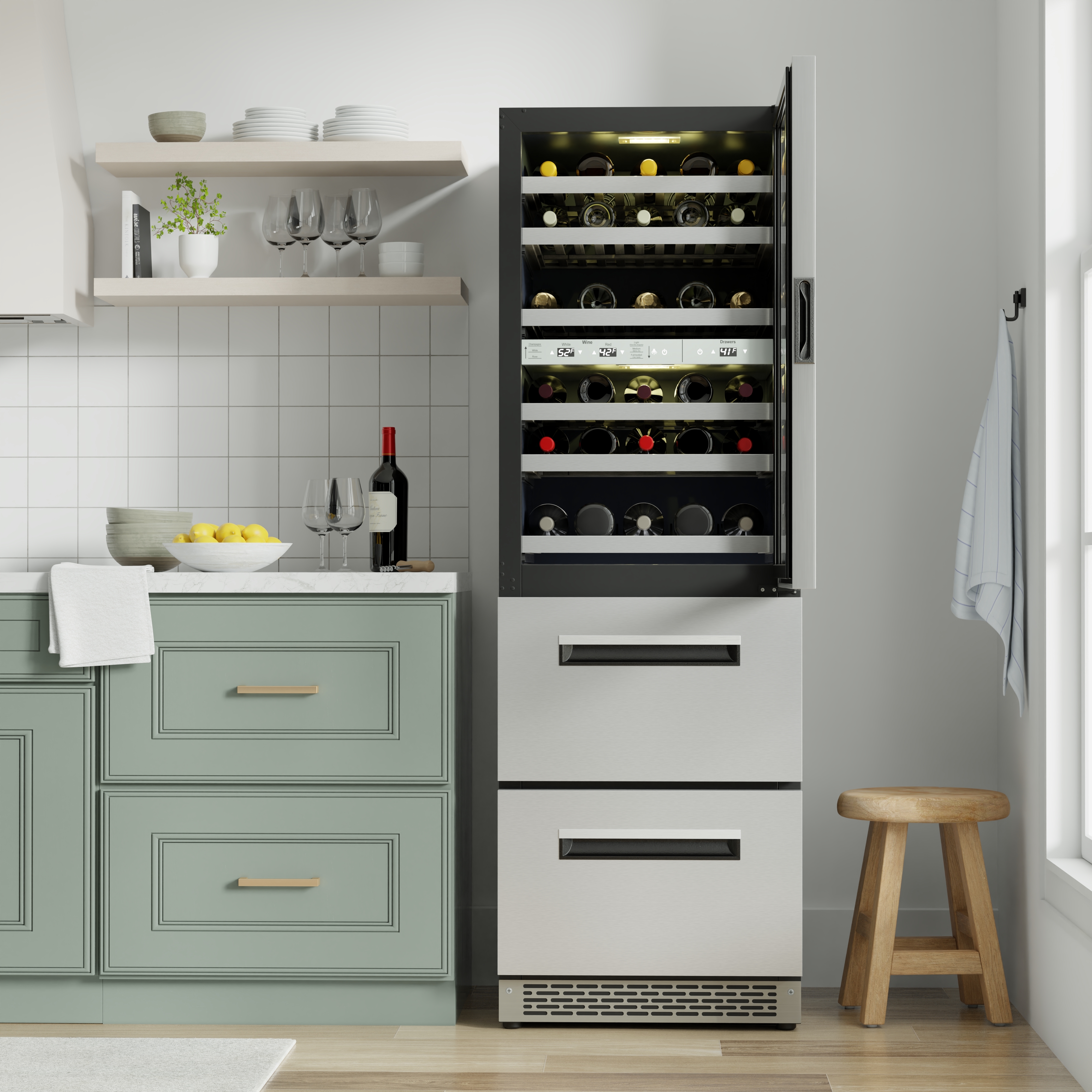 Equator Advanced Appliances Connoisseurs Club 3-Zone 84 Bottle Wine & Beverage Refrigerator, 7 LED Lights 2 Drawers 110V