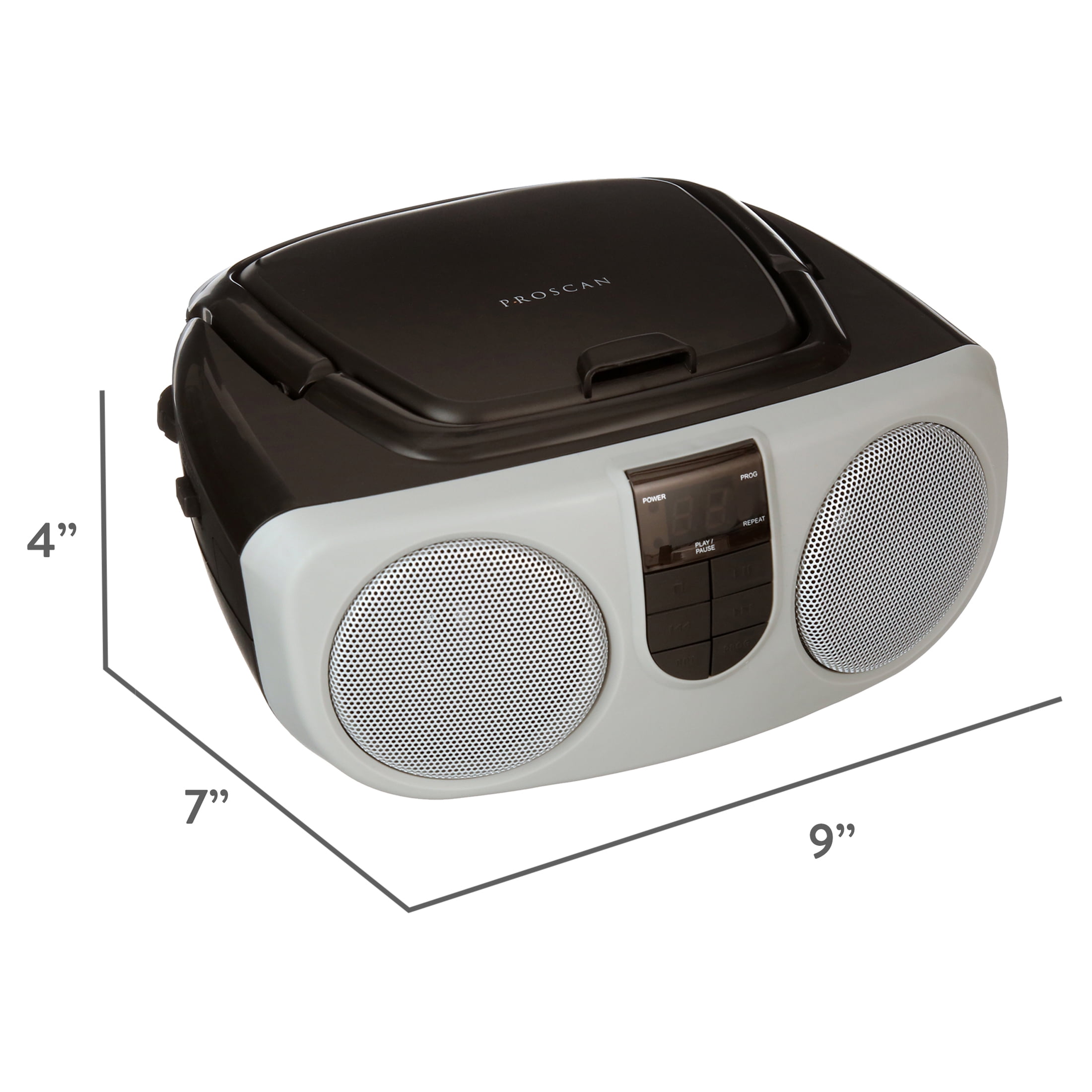 Proscan CD Radio Boombox with Top-Loading CD/CD-R Playback, Silver, PRCD243M
