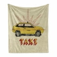thumbnail image 1 of Retro Soft Flannel Fleece Blanket, Pop Art Style Old Fashioned Taxi Cab with Grunge Effects Vintage Car Graphic, Cozy Plush for Indoor and Outdoor Use, 50" x 70", Beige Yellow Ruby, by Ambesonne, 1 of 6