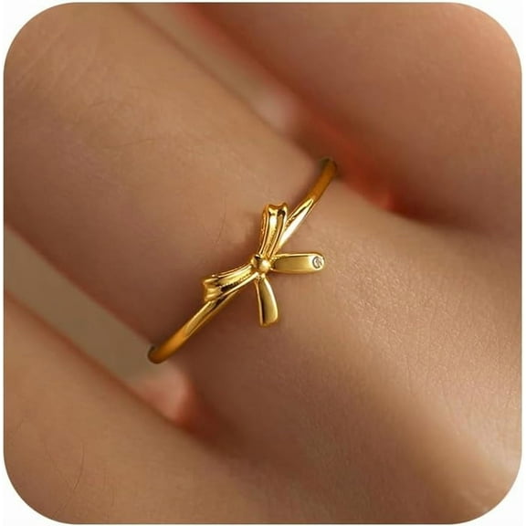 Bow Rings for Women Mother Daughter Friendship Knot Ring 925 Sterling Silver Dainty 14K Gold Plated Promise Rings for Her Birthday Graduation Gifts