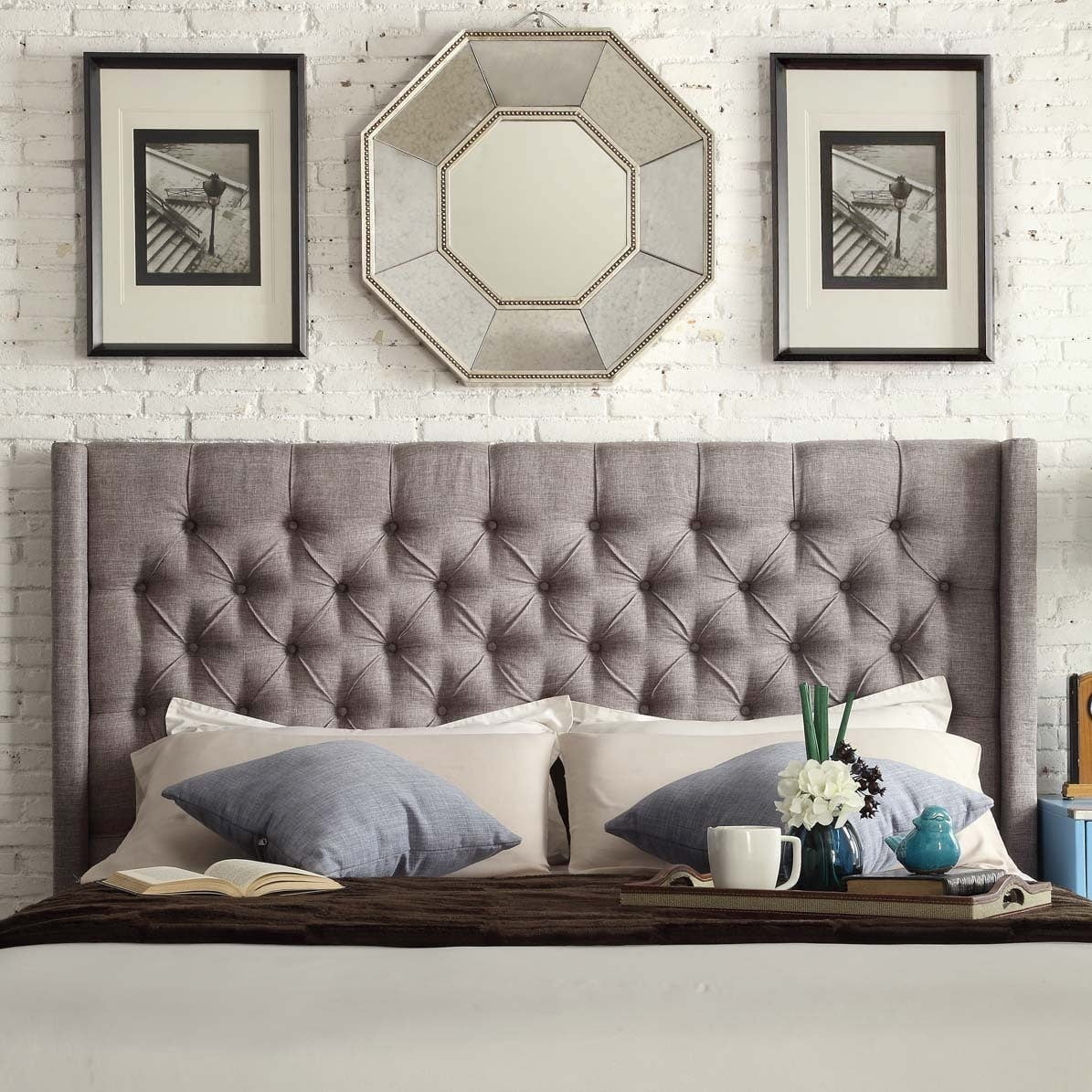 Free Shipping Weston Home Melford Wingback Tufted Linen King Headboard Dark Grey Finish Walmart
