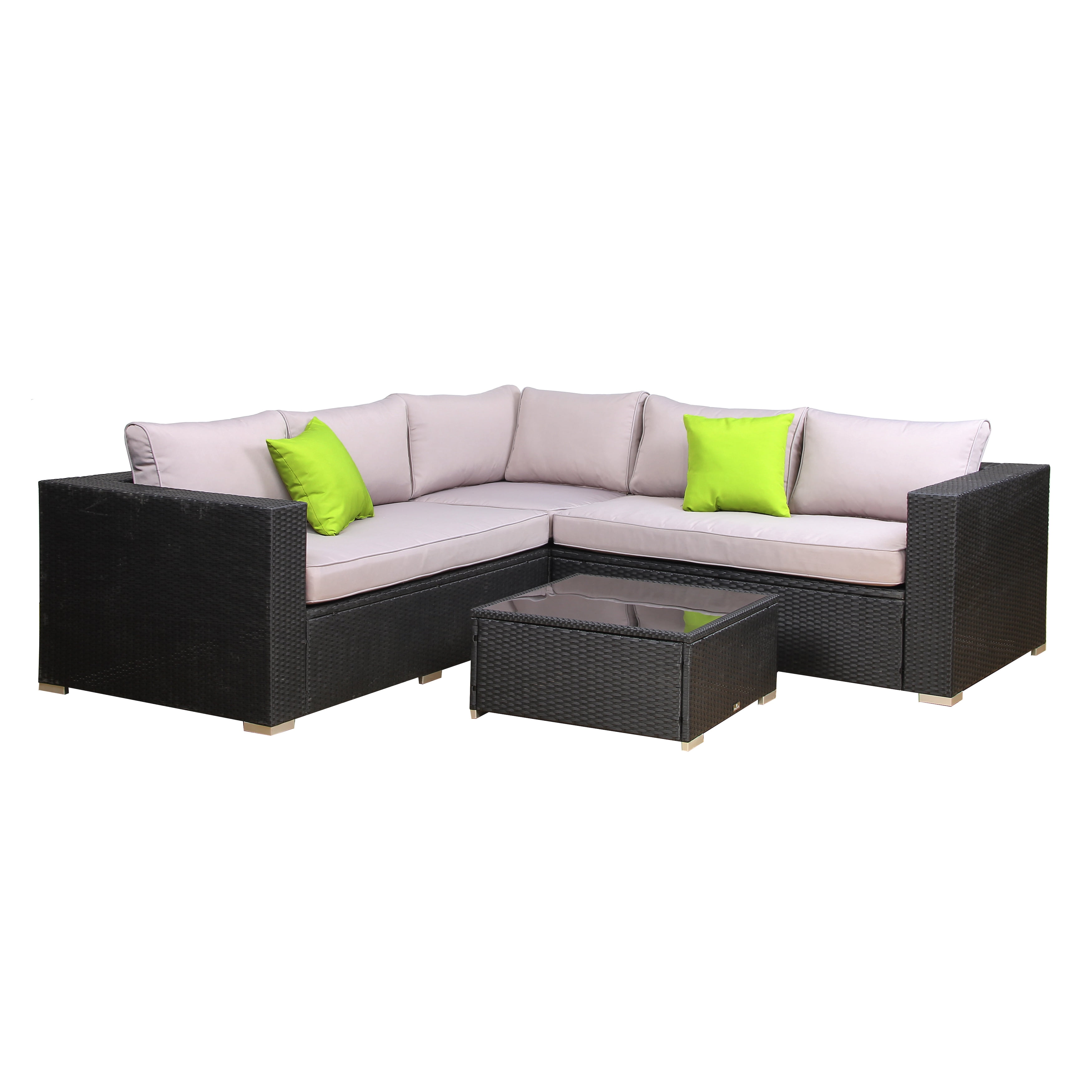 Broyerk 4 Piece Outdoor Rattan Patio Furniture Light Grey Corner Set