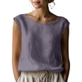 thumbnail image 2 of KIHOUT Women's Lace Trim Round Neck Sleeveless Linen Cotton Blouse Pre-Shrunk Casual Summer Tank Top, 2 of 7