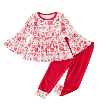 

HESHENG Toddler Kids Baby Girls Valentine s Clothes Long Sleeve Dress Tops Heart Printed Pants Outfit Set