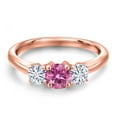 thumbnail image 3 of Gem Stone King 18K Rose Gold Plated Silver Pink Moissanite and White Moissanite Engagement Ring for Women | 0.96 Cttw | Round 5MM | Gemstone Birthstone | Size 8, 3 of 7
