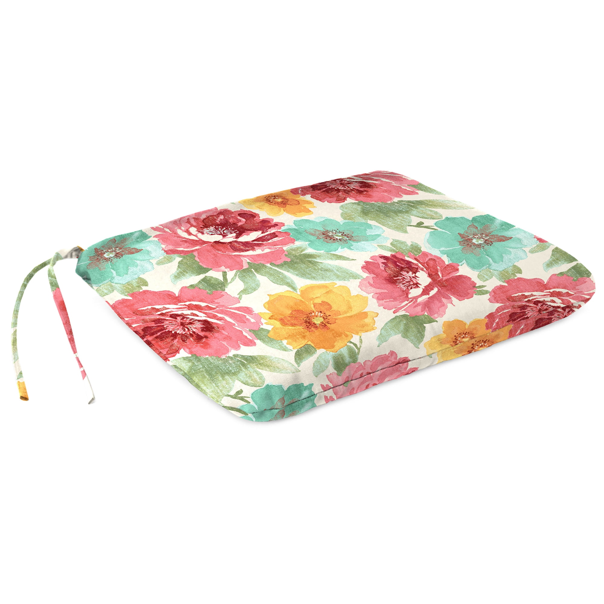 Jordan Manufacturing 15.5" x 17" Muree Beach Multicolor Floral Rectangular Outdoor Chair Pad Seat Cushion with Ties (2 Pack)