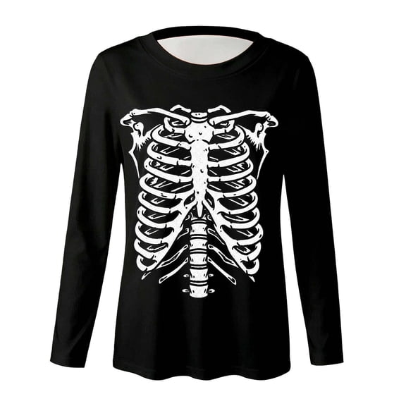 SJLDQY Halloween Girls T-Shirts Long Sleeve Hallowmas Skeleton Graphic Tees for Girls Crew Neck T Shirts Casual Soft Fall Tops Size 3-14Y