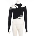 thumbnail image 3 of Gothic Asymmetrical One Shoulder Cut Out Tee Top Women's Long Sleeve Mesh Stitching Slim Fit Crop Top Y2k E-Girl T-Shirt, 3 of 8