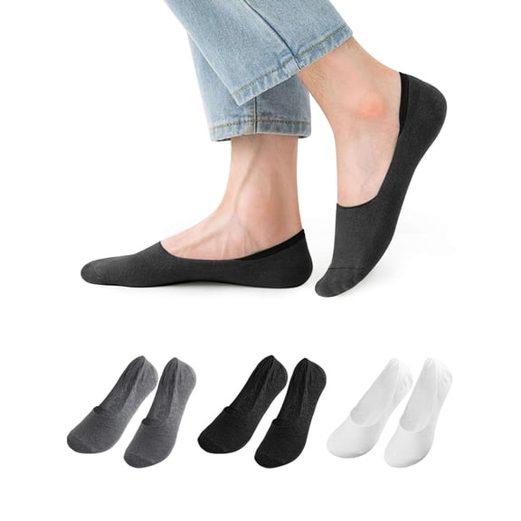 Deago 5 Pairs Men No Show Socks Low Cut Ankle Short Socks Casual Cotton Socks with Non Slip Grips (Gray)