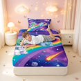 thumbnail image 3 of Manfei Space Astronaut Dino Animals Twin Fitted Sheet,Neon Stars Rainbow Bedding,Blue Pink,2 Pieces,1 Fitted Sheet and 1 Pillowcase, 3 of 6