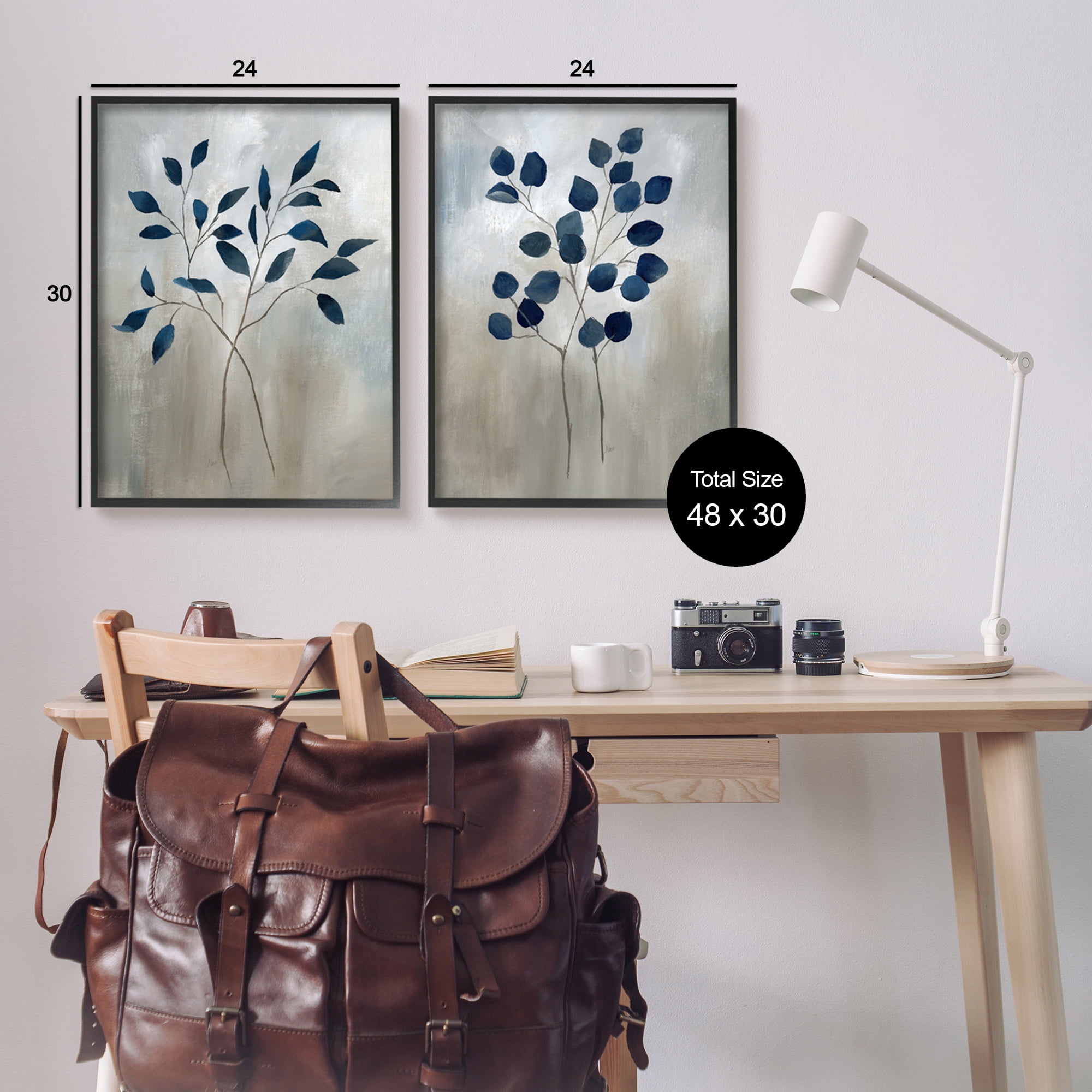 Stupell Industries Grey Botanical Sprigs Botanical & Floral Painting Black Framed Art Print Wall Art, 24 x 30, Set of 2