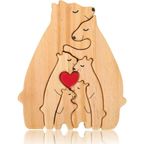 FDOOM Bear Family Wooden Puzzle Personalized Love Family Wood Puzzle Bear Wooden Sculpture Home Decor Gifts for Mother Day, Father, Christmas (Six bears)