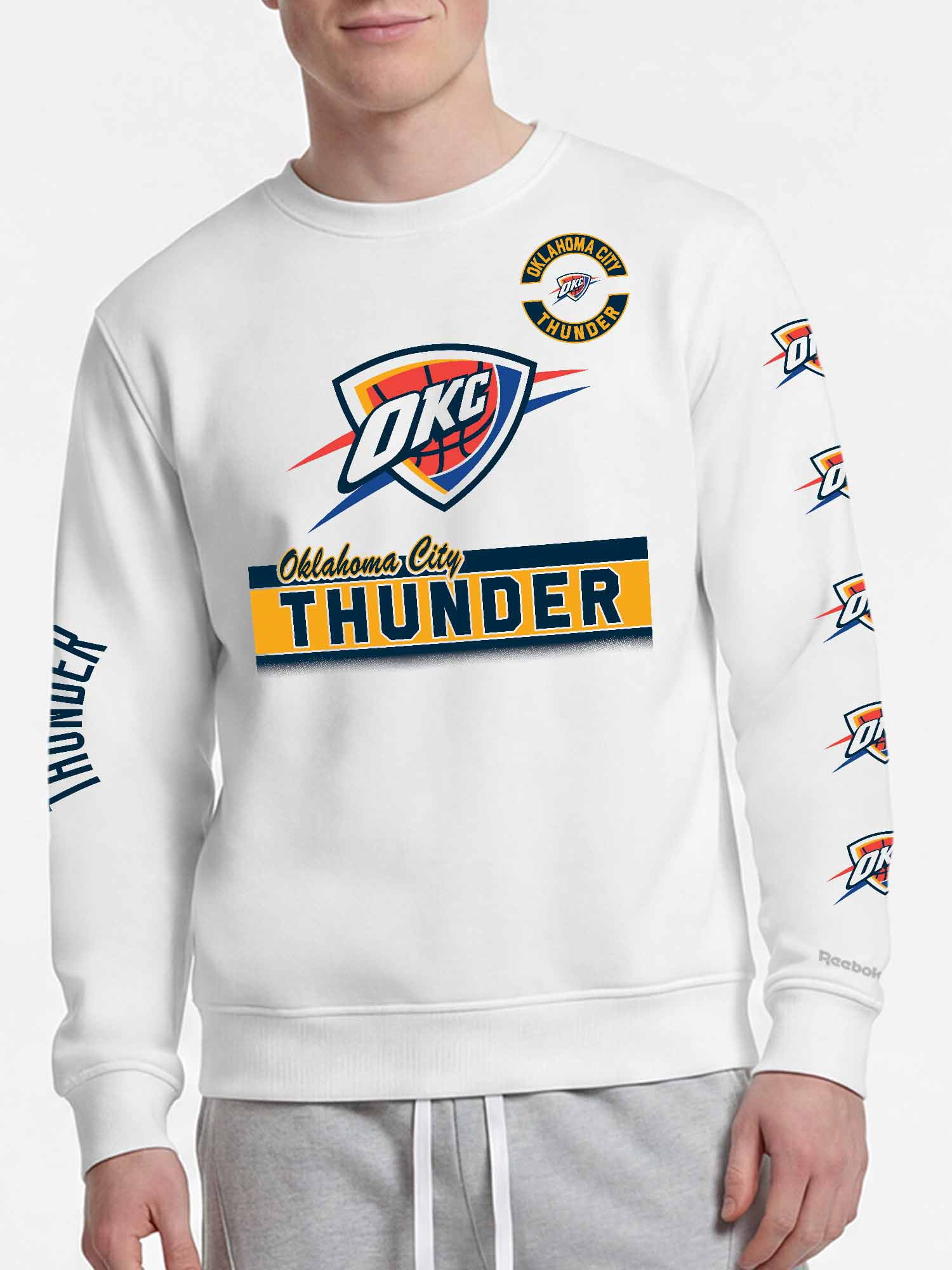 Oklahoma City Thunder Reebok Mens White Crew Sweatshirt