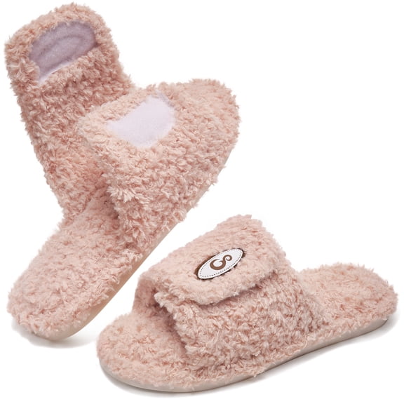 Ecetana Womens Fuzzy Memory Foam House Slippers Open Toe Slip On Indoor Shoes