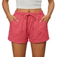 thumbnail image 5 of cocolona Womens Summer Casual Beach Shorts Solid Color Elastic Waist Drawstring Straight Shorts with Pocket, 5 of 5