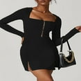 thumbnail image 2 of Robe de Soirée à Manches Longues pour Femmes avec Ourlet Fendu et Encolure en U, 2 of 7