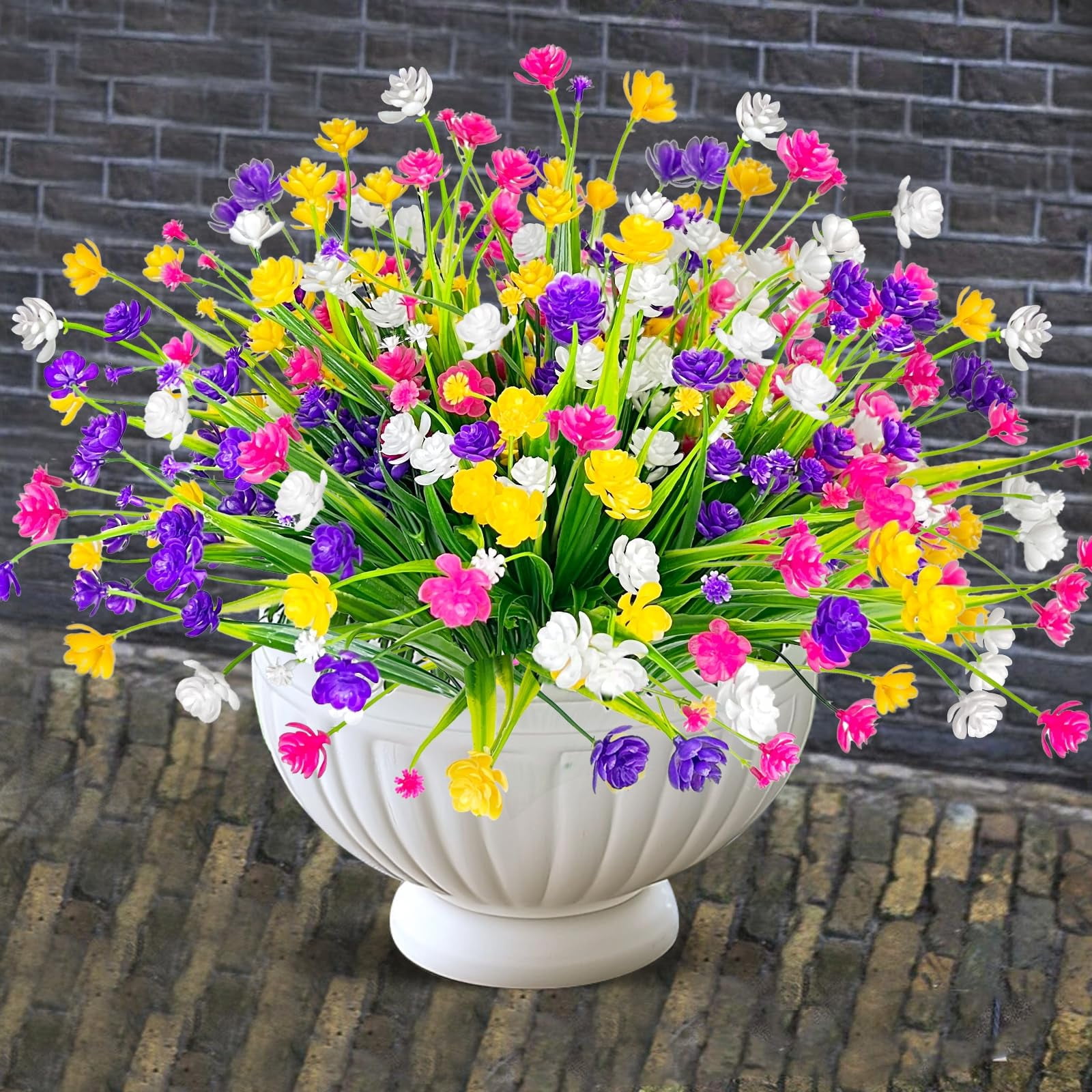 12 Bundles Artificial Flowers for Outdoors Summer Decor,Realistic UV Resistant Plants Faux Plastic Flowers