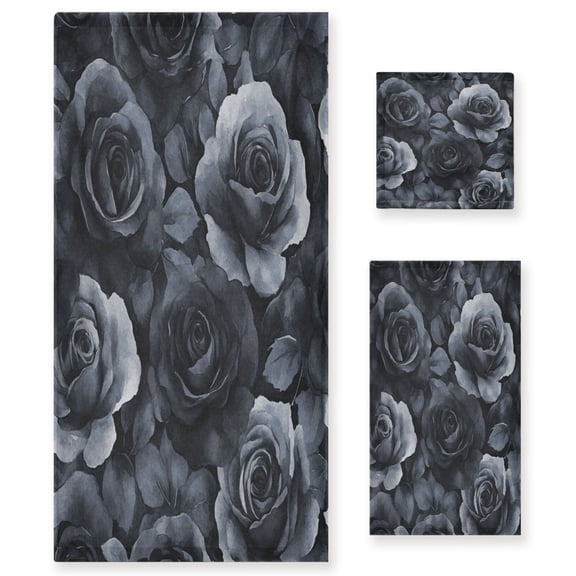 Three-Piece Towel Set Face Towel Towel Set Hand Towel Bath Towel Cotton Bath Towels Bath Towel Sets Hand Bath Towels Black Flowers