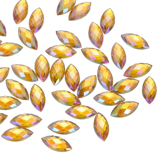 Uxcell Marquise Gems, 40 Pcs 15x7mm Acrylic Rhinestones Flat Back Navette Horse Eye Crystal Gems,AB Golden