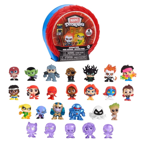 Marvel Doorables Action Peek, 4 Figures Included, 25 to Collect, Collectible Kids Toys by Just Play, Ages 5 and up