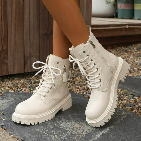 SKIYLEVZ Women's Moto Boots Cowgirl Boots Soft Sole Womens Winter Snow Boots Water-Resistant Durable Lace Up Ankle Moto Boots Casual Winter Fashion Combat Boots