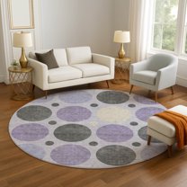 Addison Rugs Mayfield Premium Machine Washable Transitional Geometric Lavender Round Rug, 8' x 8'
