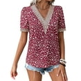 thumbnail image 3 of DYMADE Floral Print T-Shirts Short Sleeve Lace Trim Tops Women Summer Formal Blouse, 3 of 5