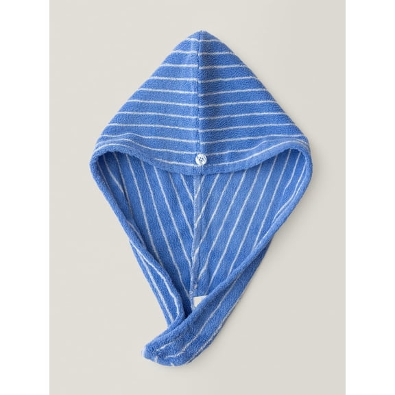 QIANJIA Frosted Pines-Striped Hair Towel Wrap-Drying Tool,100% Combed Cotton,Luxury Hair Dry Towels,Super Absorbent with Button Fasten(Pack of 1)