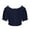 Navy, variant on Women's Off Shoulder Ruffle Trim Ruched Short Sleeve Blouse Crop Top