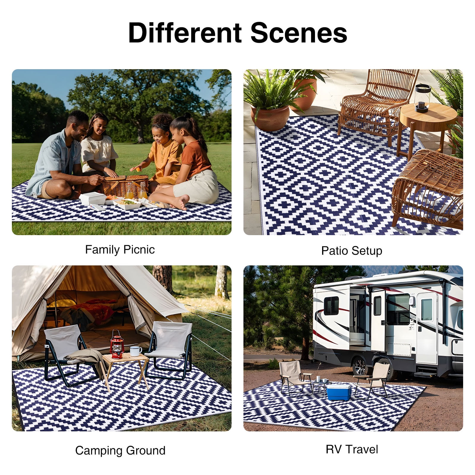 Smiry Outdoor Rug 6x9, Waterproof Reversible Plastic Outdoor Mat, Indoor Outdoor Rugs for Patio, RV, Deck, Porch, Navy & White