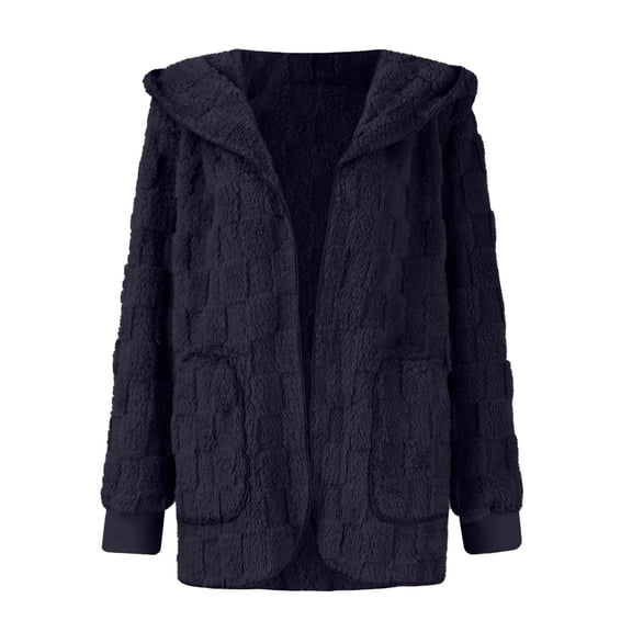 Baqcunre Full Zip Hoodie Women, Womens Fleece Jacket Open Front Hooded Cardigan Fuzzy Teddy Jacket Warm Winter Coat Jacket Outerwear with Pockets 1 Pc Jacket Black L