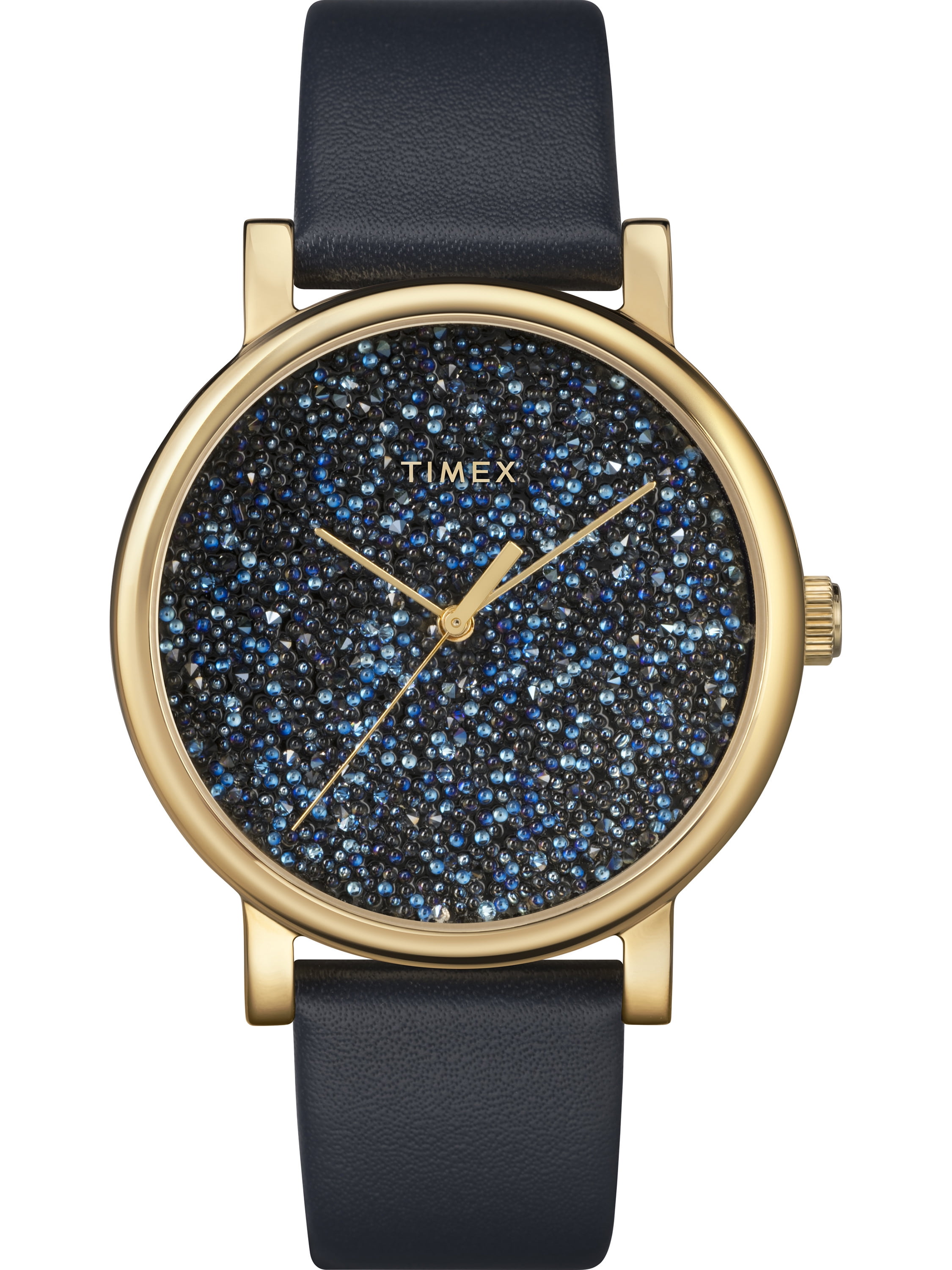 Women S Crystal Once Blue Gold Watch Leather Strap