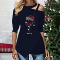 thumbnail image 2 of IROINNID Christmas Sweatshirts for Women One-shoulder Holiday Shirts Printed Women's Long Sleeve Casual Trendy Tops,Navy, 2 of 5