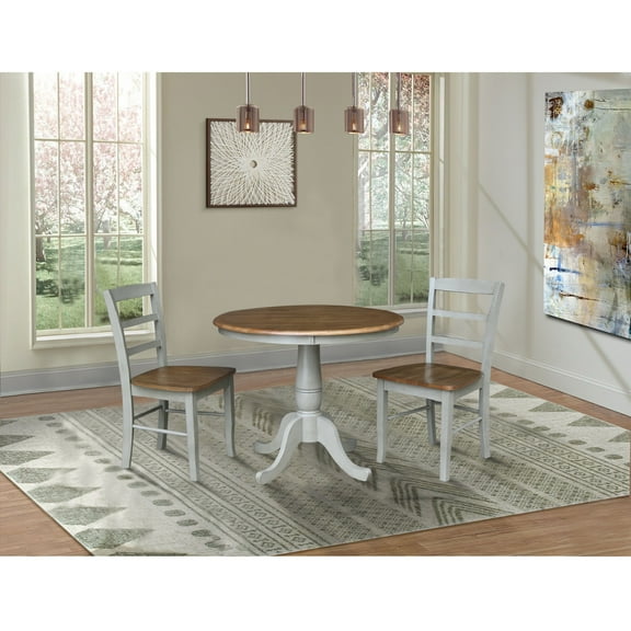 Wood Dining Table with 2 Madrid Ladderback Chairs in Distressed Hickory/Stone