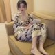 thumbnail image 3 of Pijama japonés de verano de lujo para el hogar, pantalones largos, traje con estampado floral de seda helada, cuello en V, estilo kimono, ropa de estar en casa., 3 of 6