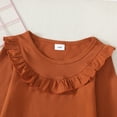 thumbnail image 4 of Kucnuzki 7 Years Big Girls Outfits 8 Years Big Girls Casual Clothes Sets Ruffle Long Sleeves Knit Top Solid Color Pullover Top Waistband Floral Pants 2pcs Brown, 4 of 8