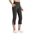thumbnail image 3 of Women's Mid Waisted Yoga Capris, Tummy Control Workout Leggings with Pockets, Soft Athletic Pants for Running, Gym, Casual | TruBelle,Black L, 3 of 9