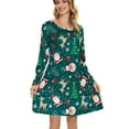 thumbnail image 5 of Luxtrada Womens Cute Christmas Xmas Santa Dress with Pockets Vintage Snowman Santa Claus Long Sleeve Dress Winter Christmas Party New Years Tunic Shirt Dresses (Green,S), 5 of 10