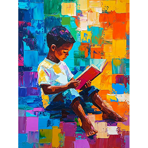 Colorful Boy Reading Book Canvas Painting/Wall Art， Suitable for Living Room， Bedroom， Study， Office， and Library Decoration.