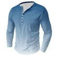 thumbnail image 2 of Dagegui Mens Gradient Color Shirts Fashion Long Sleeve Buttons T-Shirts V-Neck Henley Shirt Big and Tall Outdoor Active Tees Fall Casual Pullover Tops Light Blue,XXL, 2 of 4